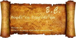 Bogács Cipriána névjegykártya
